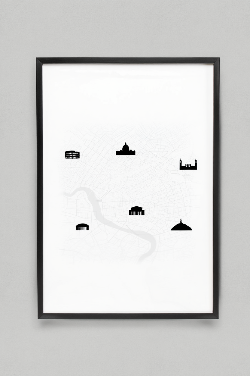 Rome City Map Poster – Black and White Minimalist Wall Art Print