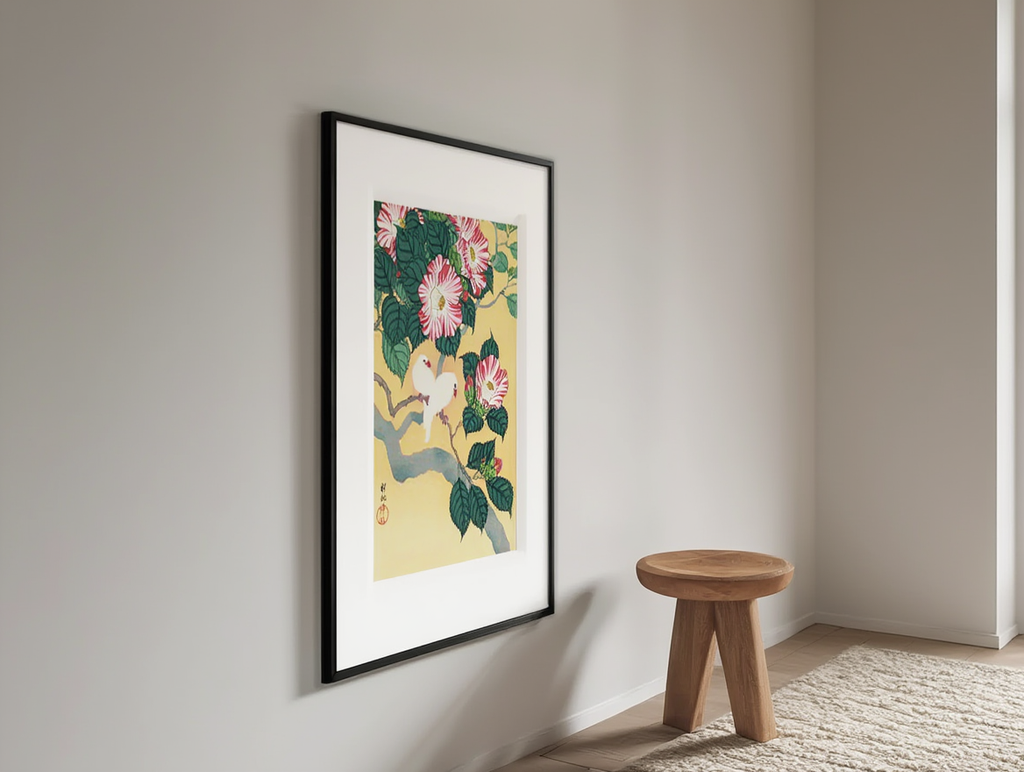 Ohara Koson – Camellia and Rice Birds – Delicate Japanese Nature Art Print