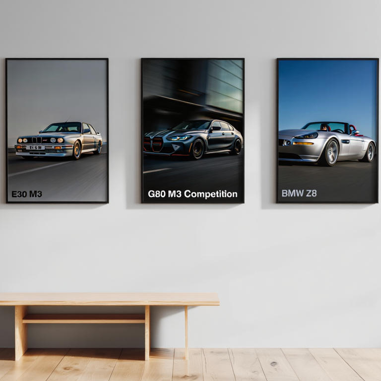 Famous BMW Cars Gallery – Light Grey Scandinavian Bedroom – Set of 3