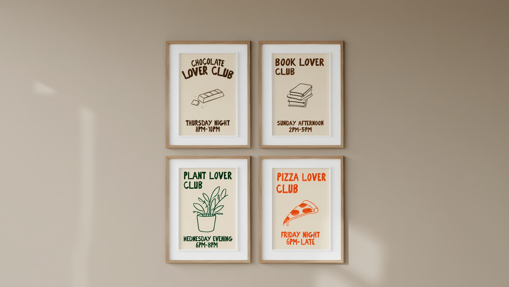 4 Prints – Pasta, Pizza, Chocolate & Plant Lover Wall Art Collection