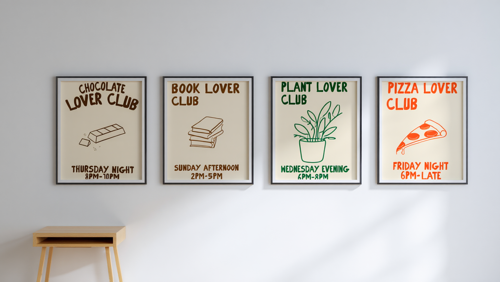 4 Prints – Pasta, Pizza, Chocolate & Plant Lover Wall Art Collection