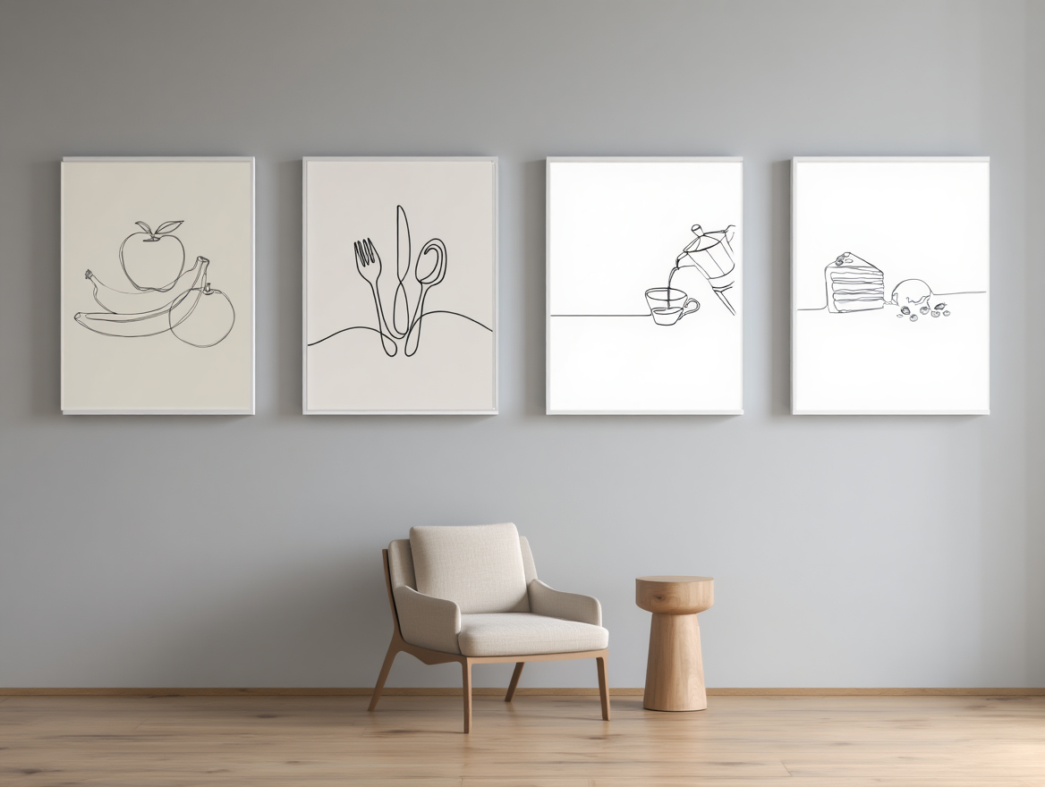 4 Minimalist Food & Kitchen Wall Art Prints – Modern Canvas Posters for Dining & Living Room Decor