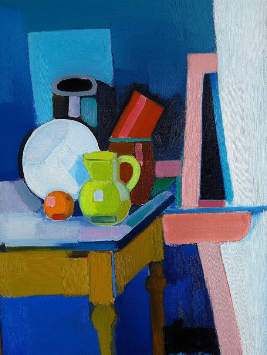 Set of 3 Earthy Folk Portrait II, Folk Bloom Panel & Vilhelm Lundstrøm – Arrangement with Orange, Jar and Yellow Jug | Contemporary Figurative, Botanical & Still Life Wall Art Prints