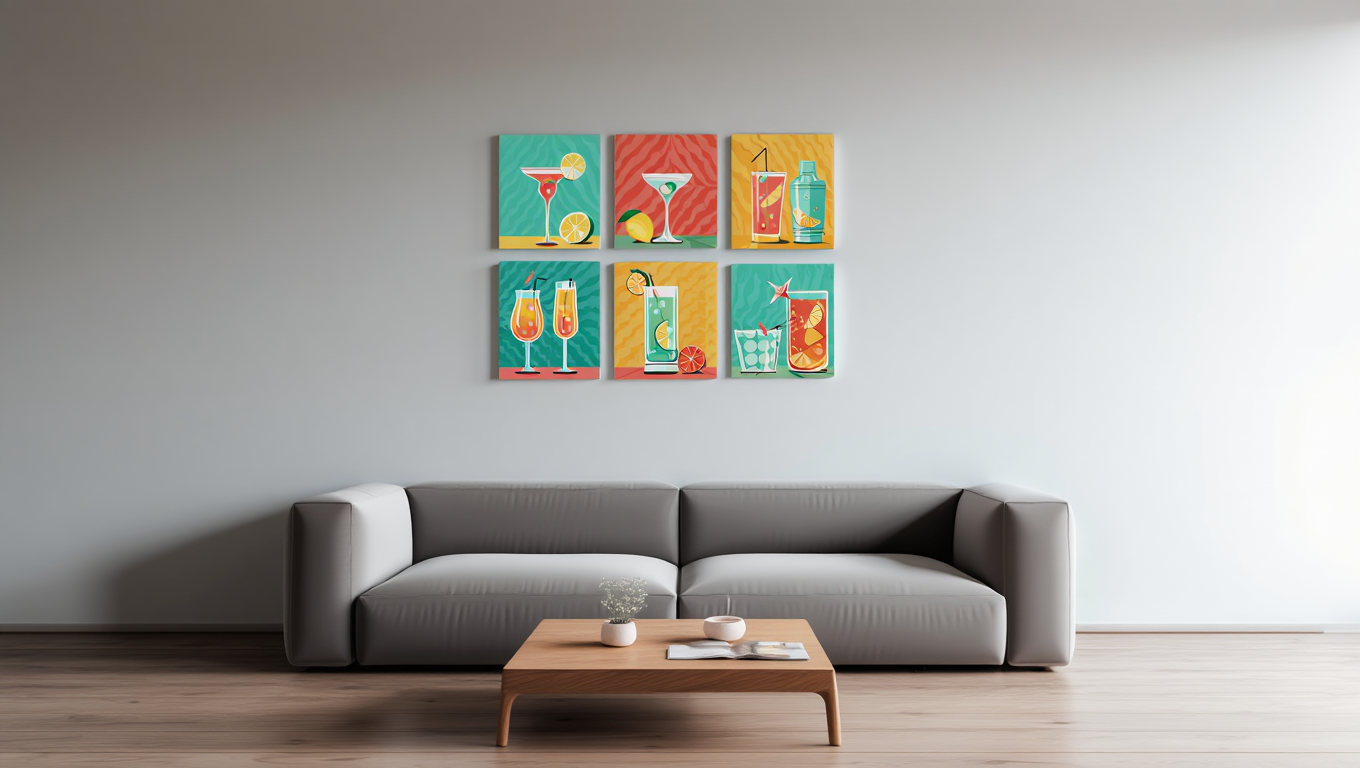 Colorful Cocktail Art – Kitchen & Dining Set of 6