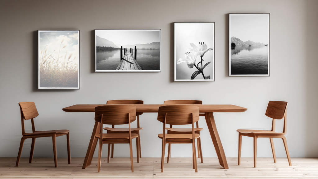 Monochrome Nature: 4 Black & White Landscape & Floral Prints Set