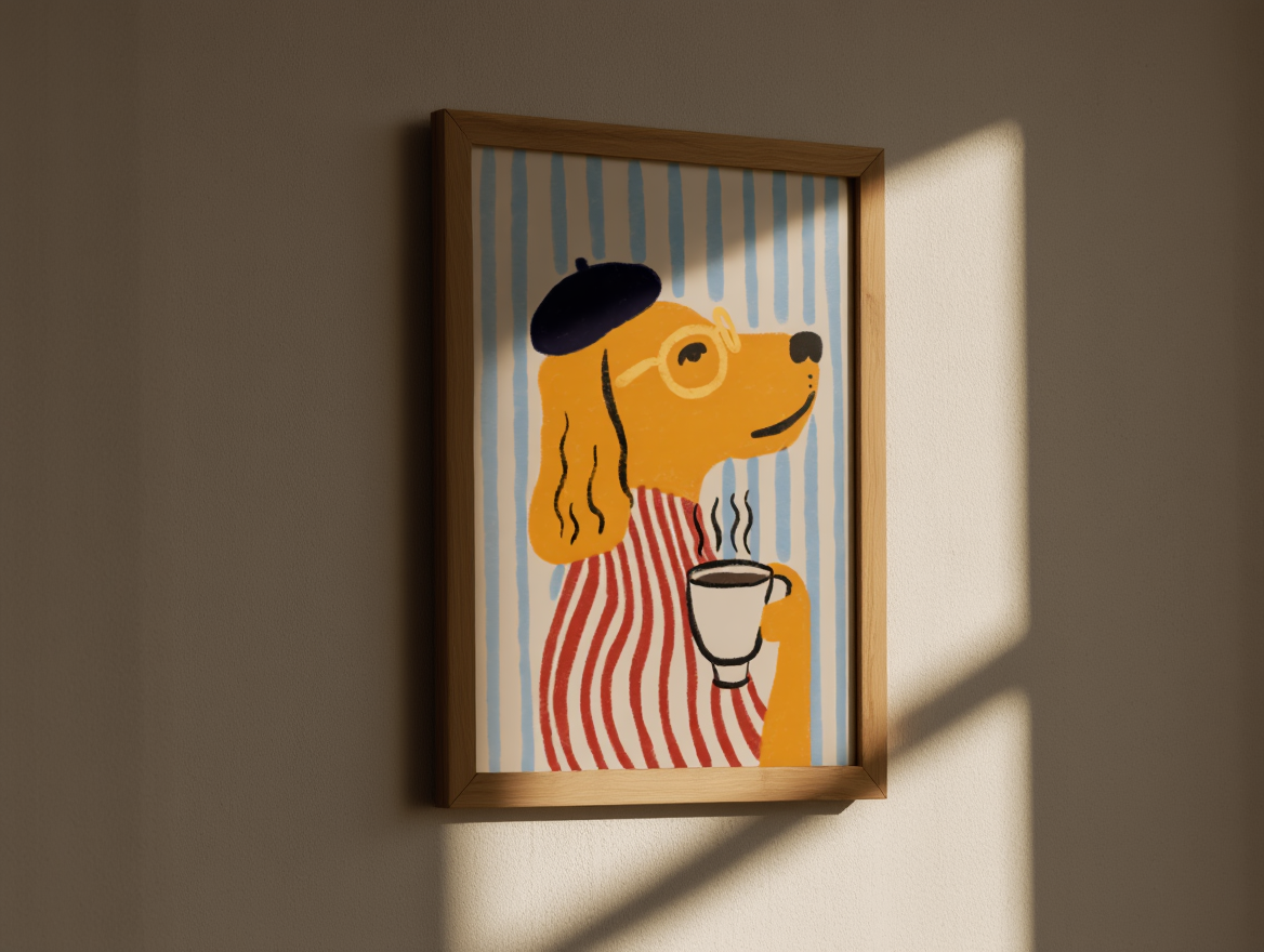 French Golden Retriever – Dog Holding Coffee Print