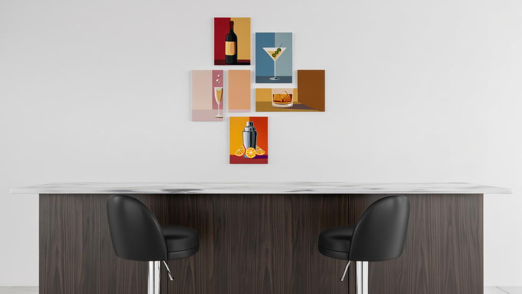Cocktail Bar Cart Art – Dining Room Set of 4