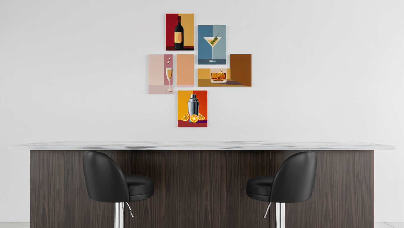 Cocktail Bar Cart Art – Dining Room Set of 4