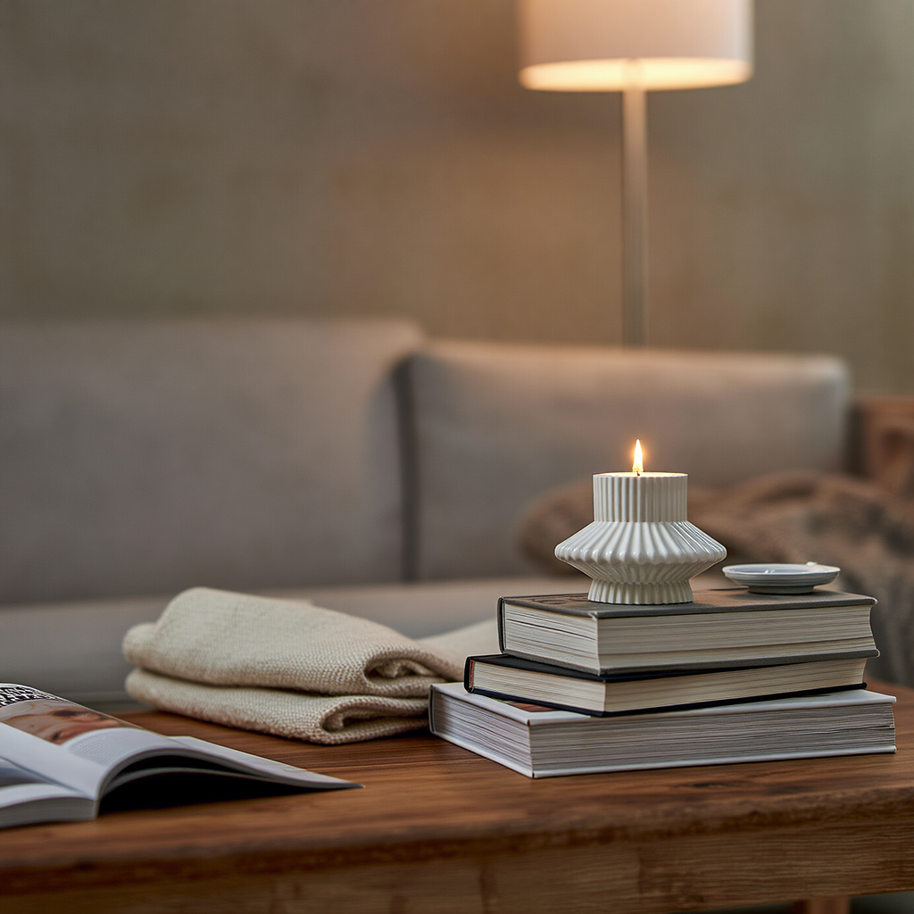 Minimalist Striped Candle Holder – White Cream Home Decor