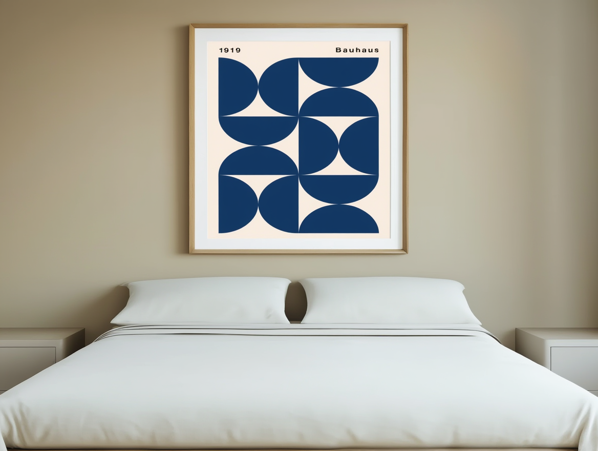 Bauhaus 1919 Dark Blue Shapes – Geometric Modern Wall Art Print