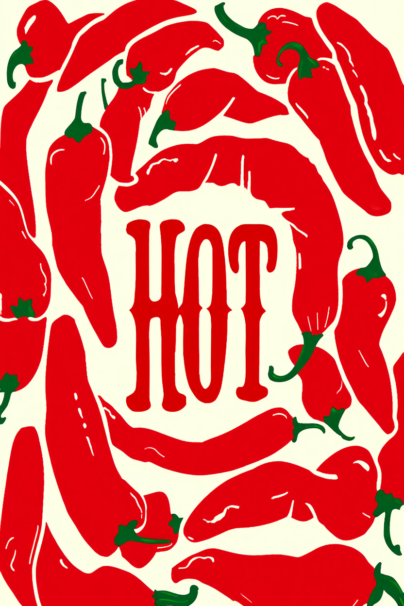 Set of 4 Paprika Spicy Hot Pepper Prints – Vibrant Culinary Wall Art - Hakyarts