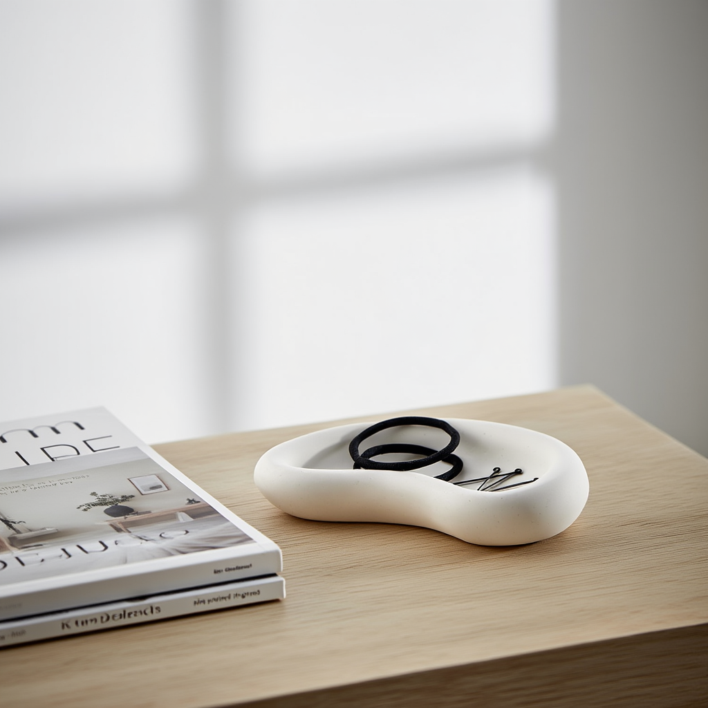 Minimalist Pea Moon Plaster Storage Tray – White Cream  Home Decor