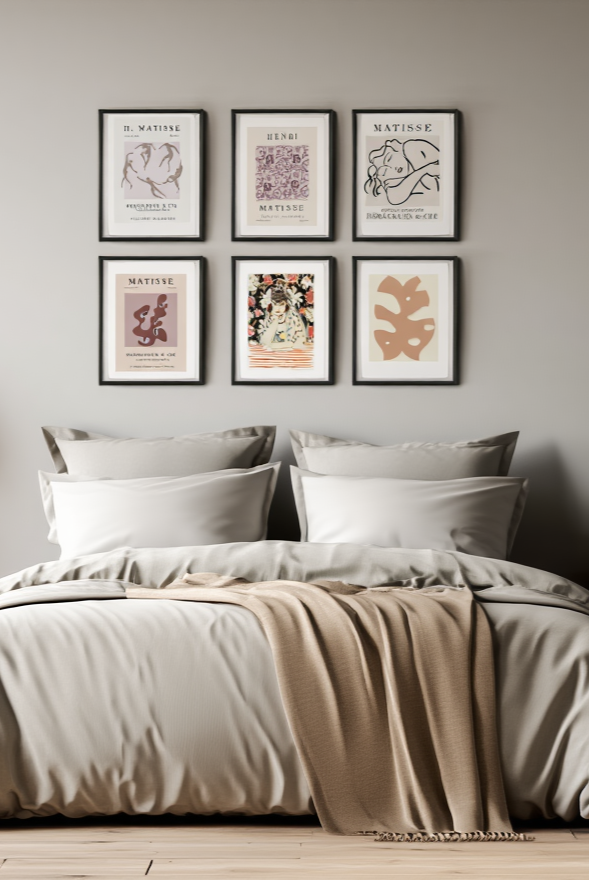 Matisse-Inspired Boho Wall Art Set — 6 Minimalist Abstract Prints in Muted Tones, Aesthetic Posters for Living Room or Bedroom Decor