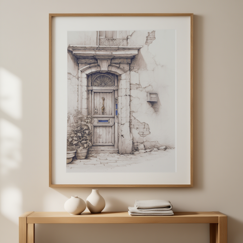 Skitse af en vintage parisisk dør - Tidløs arkitektonisk vægkunst