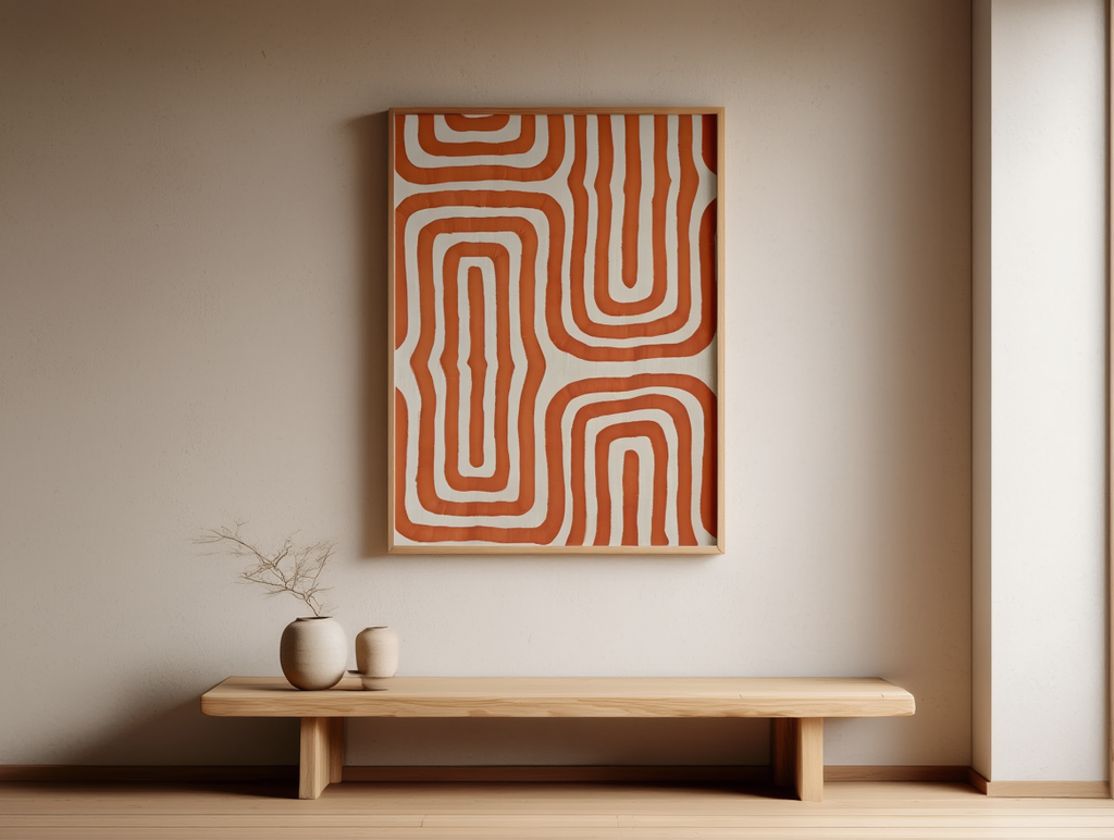 Geometric Maze Bold Orange Abstract Art Poster