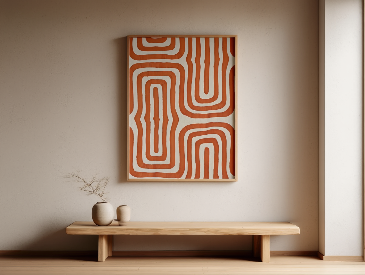 Geometric Maze Bold Orange Abstract Art Poster