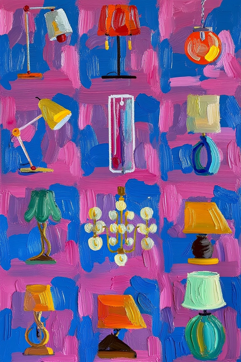 Colourful Lampshades Illustration – Modern Art Poster