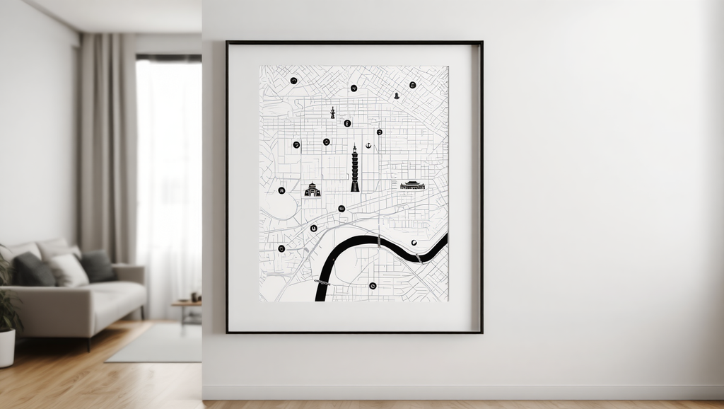 Taipei City Map Poster – Black and White Minimalist Wall Art Print