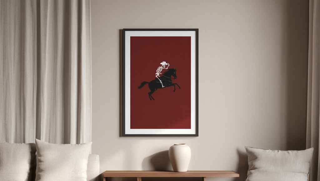 Skeleton Riding Dark Horse –  Art Print