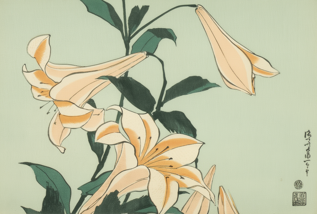 Katsushika Hokusai – Lilies - Iconic Ukiyo-e Japanese Art Print
