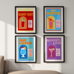 Vibrant Retro Cocktail Posters – 4-Piece Kitchen Wall Art - Hakyarts
