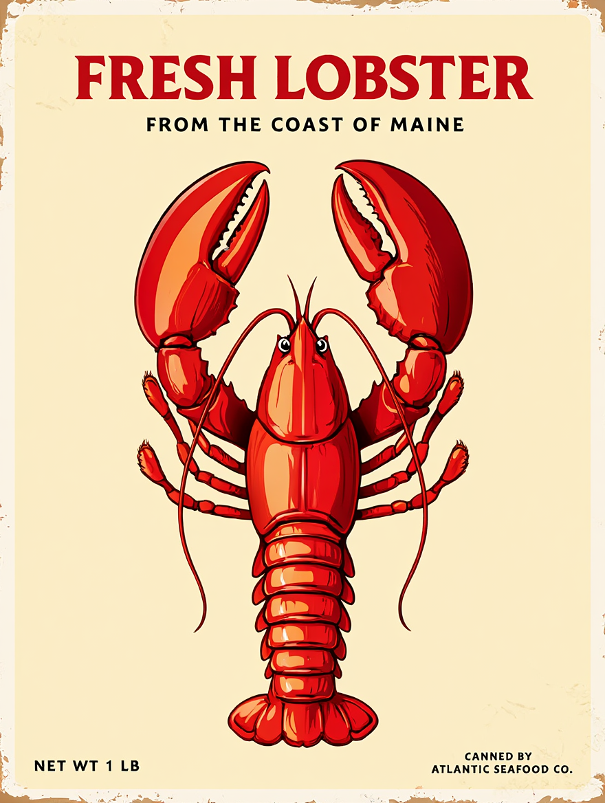 4 Retro Seafood Posters – Vintage Fish Can Wall Art Prints