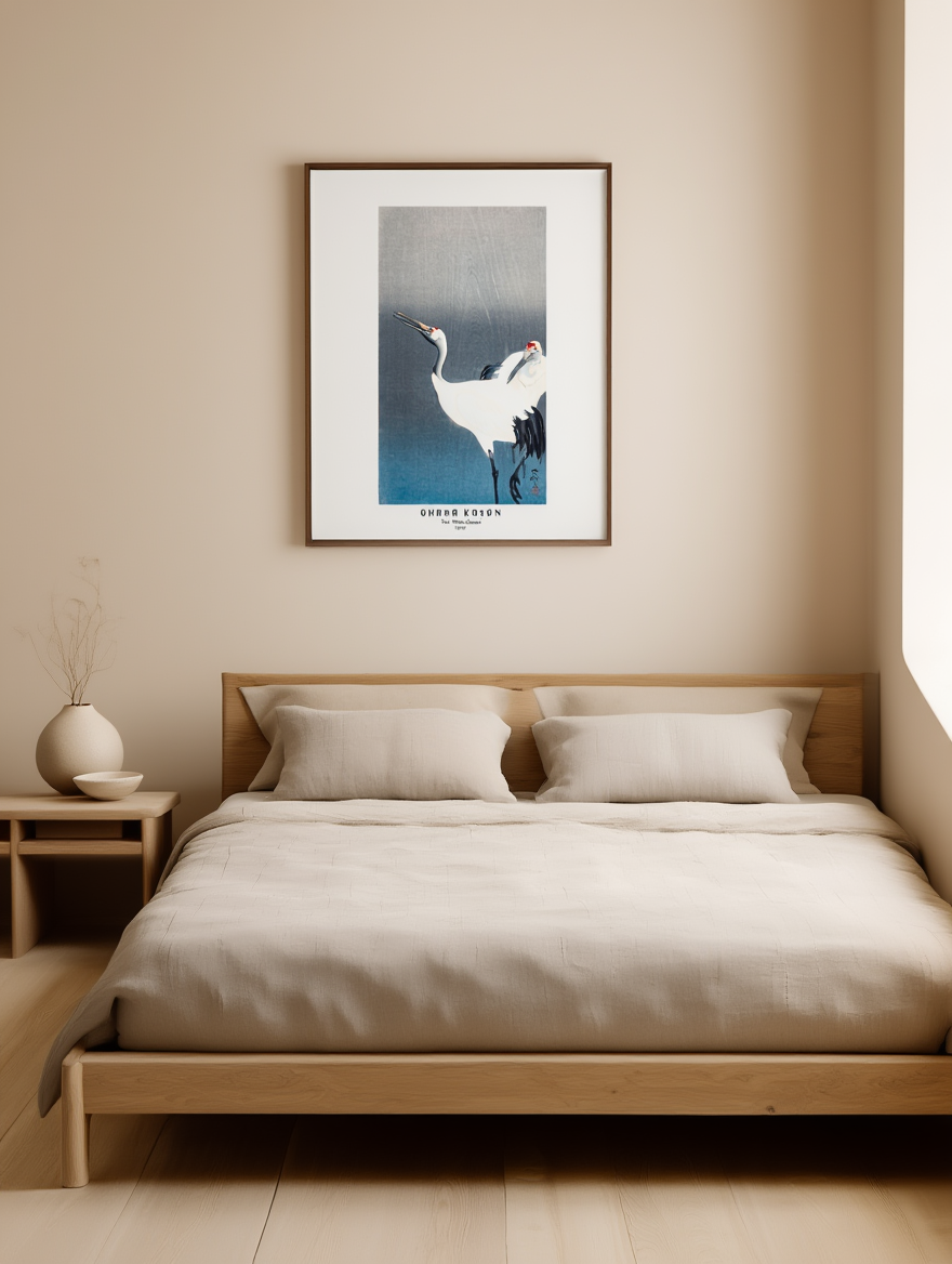 Two White Cranes – Ohara Koson Poster | Japanese Nature Art Print