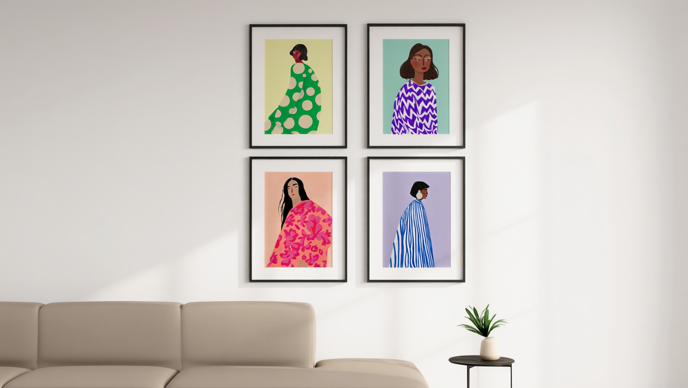 4 Geometric Retro Women Prints – Colorful Modern Wall Art