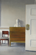 Interior with a Bust – Minimalist Interior Art Print by Vilhelm Hammershøi