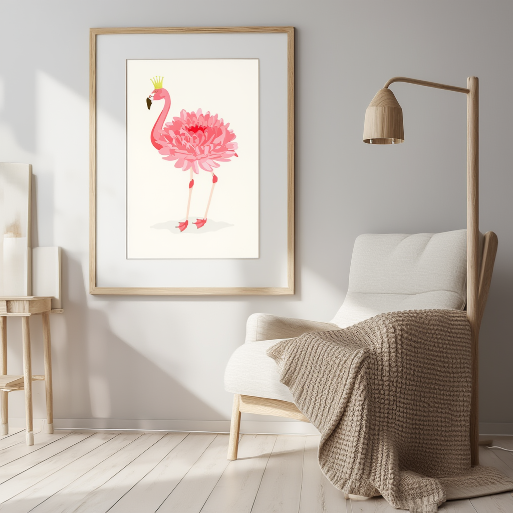 Princess Flamingo Print – Whimsical Animal Art Poster