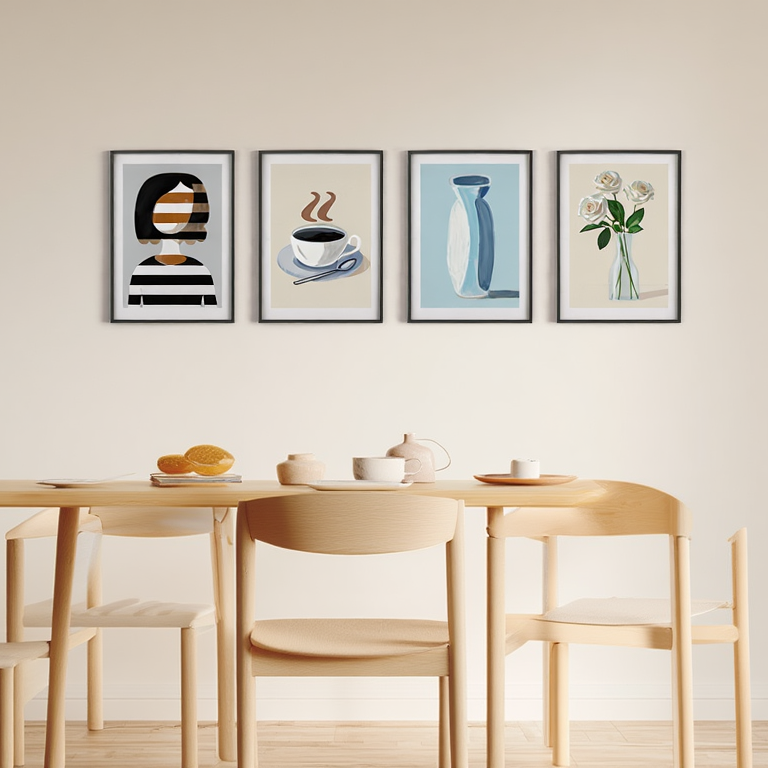 Modern Coffee & Vase Abstract Collection – Set of 4