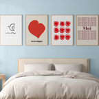 Modern Red Nordic Wall Art 4 Prints  Vintage French-Inspired Wall Art Collection - Hakyarts