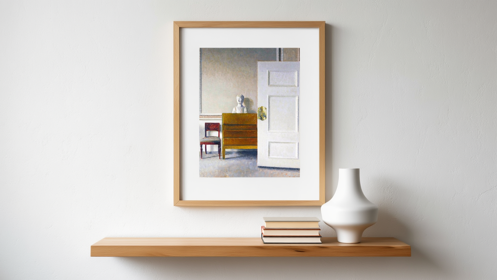 Interior with a Bust – Minimalist Interior Art Print by Vilhelm Hammershøi