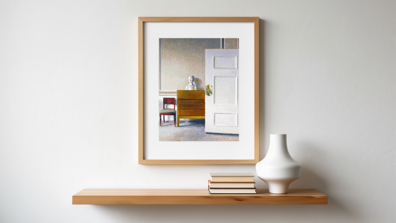 Interior with a Bust – Minimalist Interior Art Print by Vilhelm Hammershøi