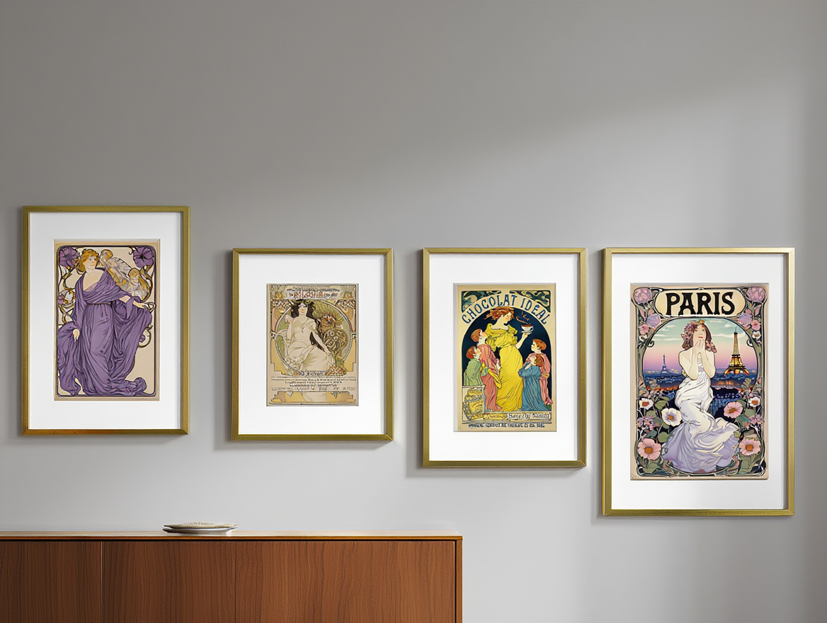 Alphonse Mucha Home Décor Set – 4 Art Nouveau Prints