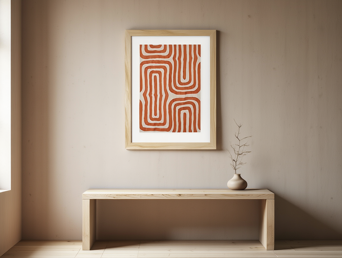 Geometric Maze Bold Orange Abstract Art Poster
