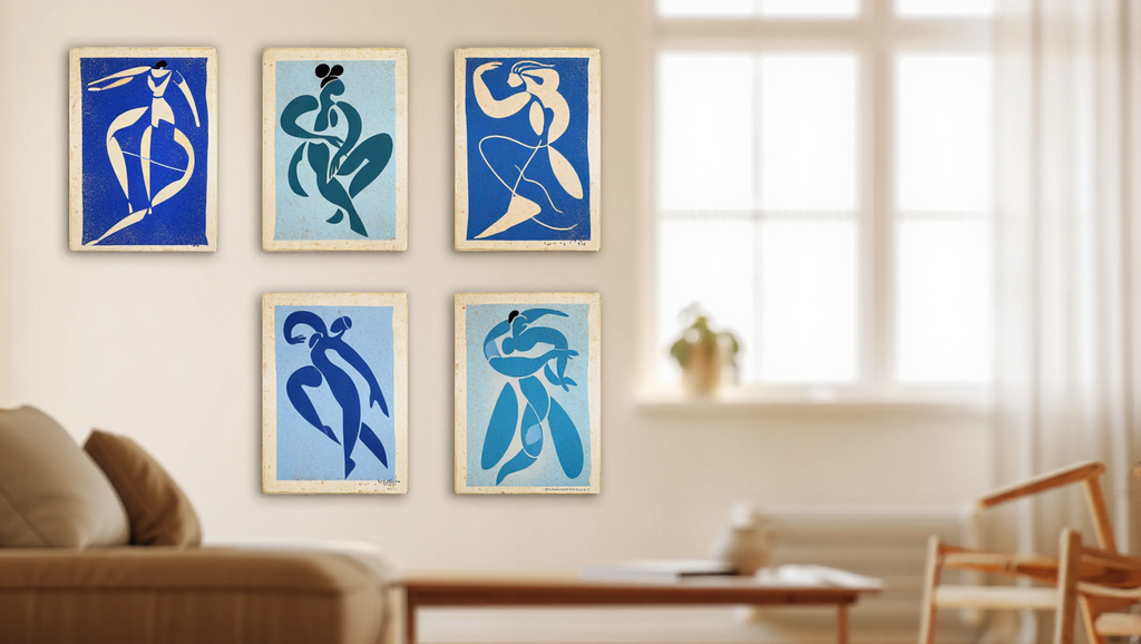 Vintage Blue Matisse Line Art – Set of 6