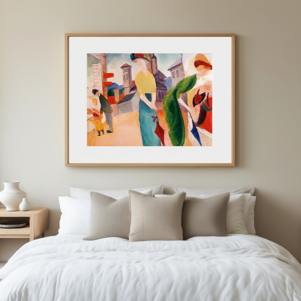 Two Women in Front of a Hat Shop by August Macke – Expressionist Art Print
