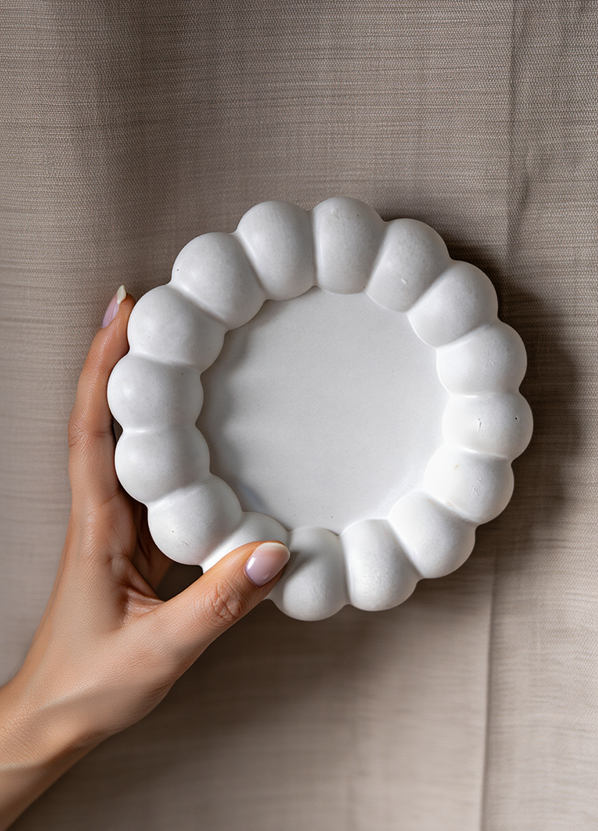 Minimalist Bubble Tray Coaster – White Cream Plaster Home Decor