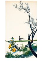 Stonechat on a Thin Stalk – Ohara Koson Poster | Japanese Nature Art Print - Hakyarts