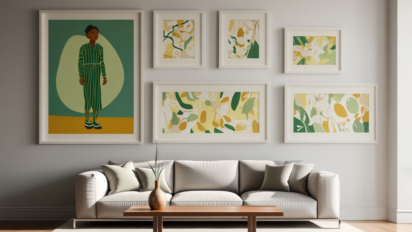 Green Striped Girl – Set of 5 Modern Art Prints