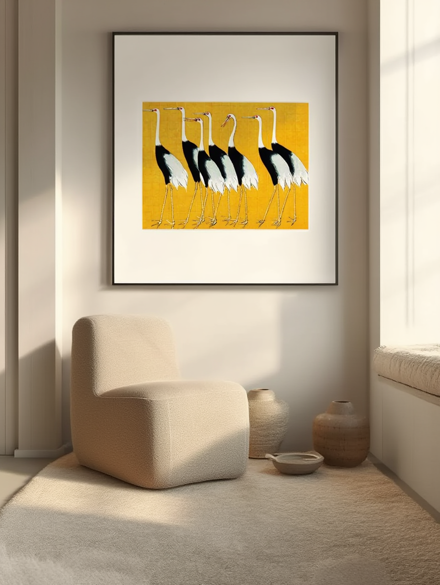 Japanese Red Crown Cranes by Ogata Kōrin – Classic Japanese Art Print