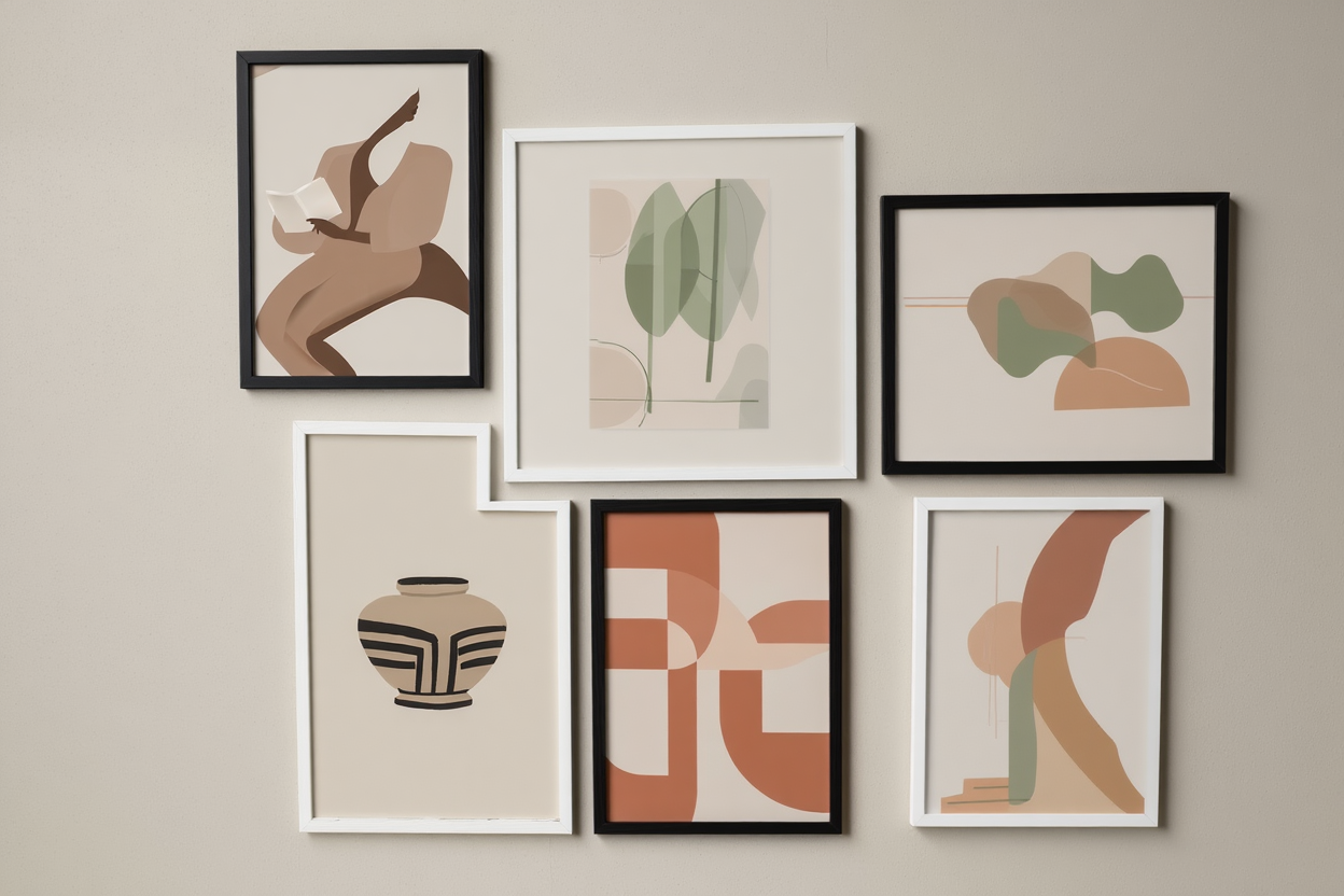 5 Geometric Earth Tone Women Line Art Prints – Abstract Modern Wall Art Collection for Living Room, Bedroom & Studio Decor