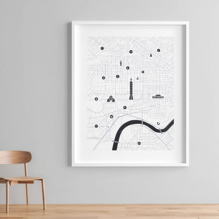 Taipei City Map Poster – Black and White Minimalist Wall Art Print