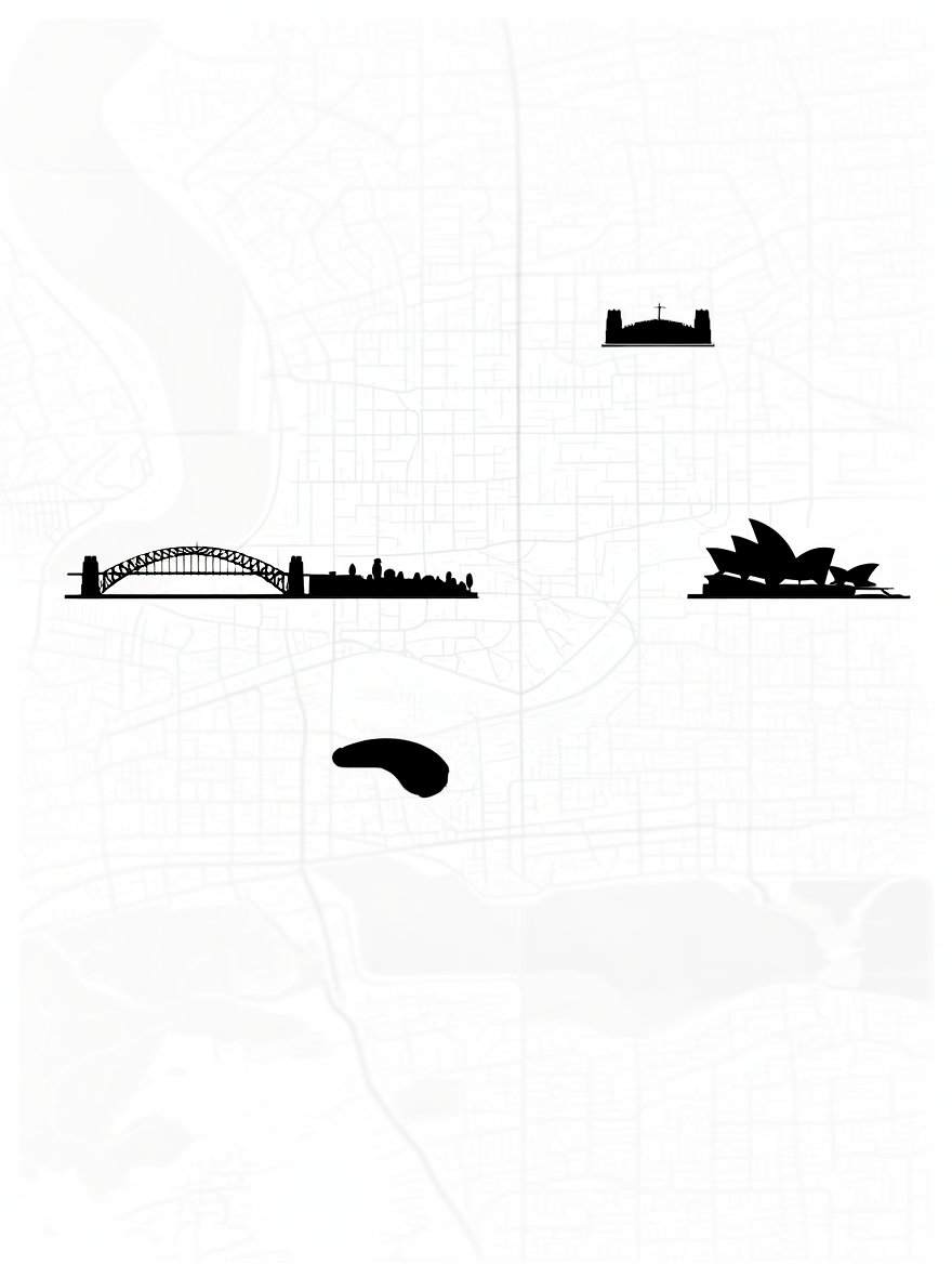 Sydney City Map Poster – Black and White Minimalist Wall Art Print