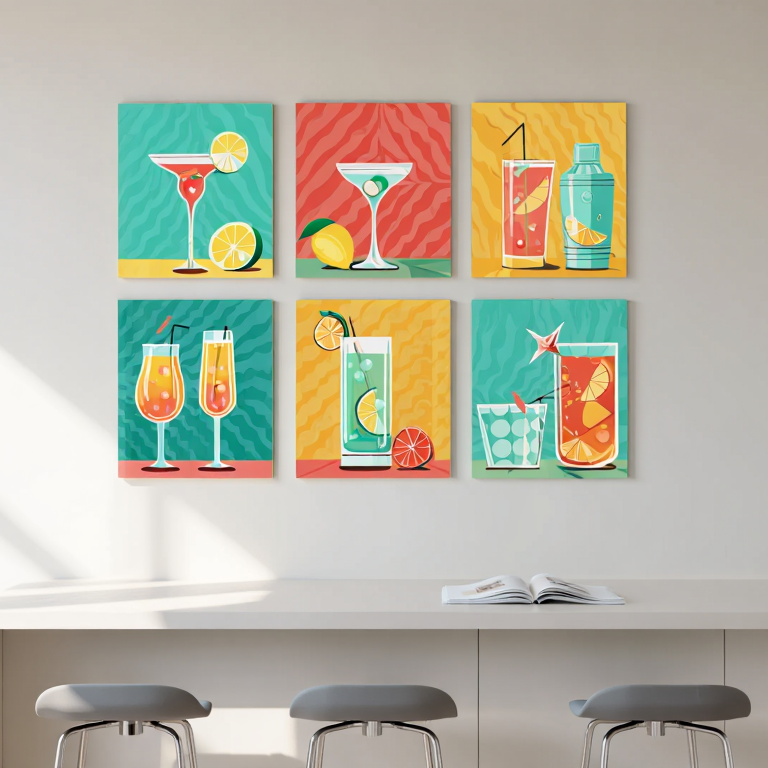 Colorful Cocktail Art – Kitchen & Dining Set of 6