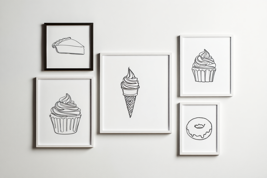 5 Minimalist Dessert Line Art Posters – Modern Canvas Prints for Kitchen, Dining & Cafe Wall Decor
