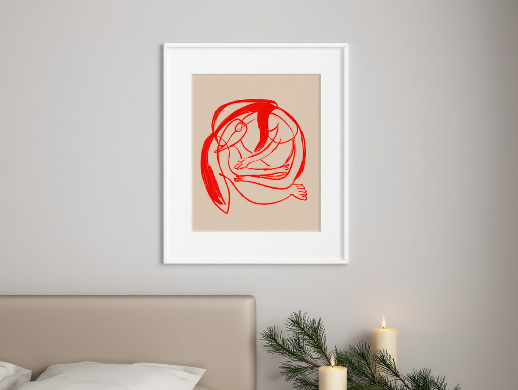 Red Embrace – Figurative Line Art Print
