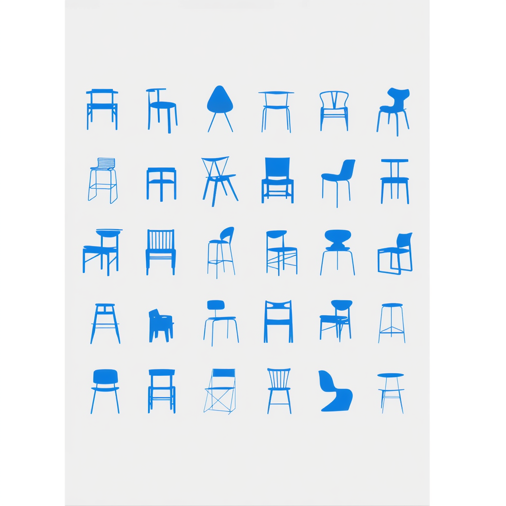 Modern Chairs Illustration – Minimalist Art Print for Stylish Interiors