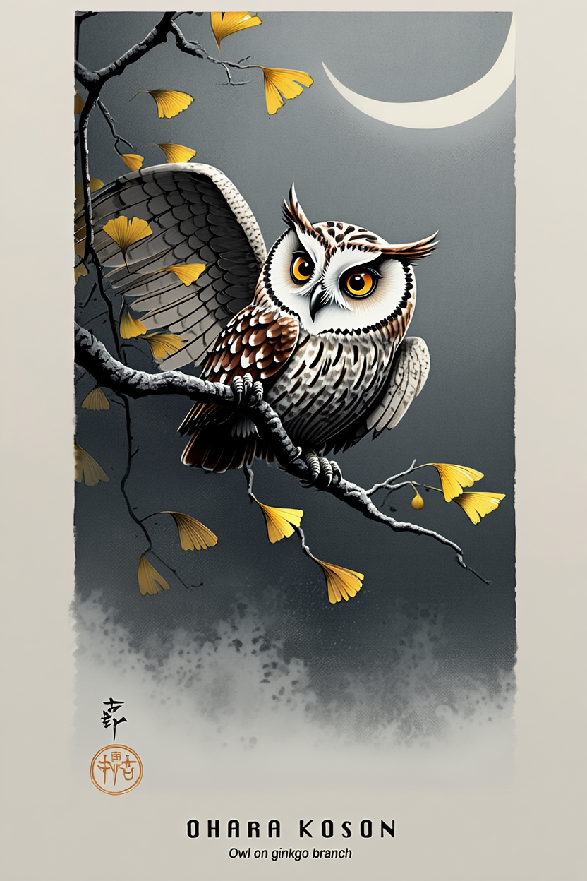 Ohara Koson - Owl on gingko branch Poster